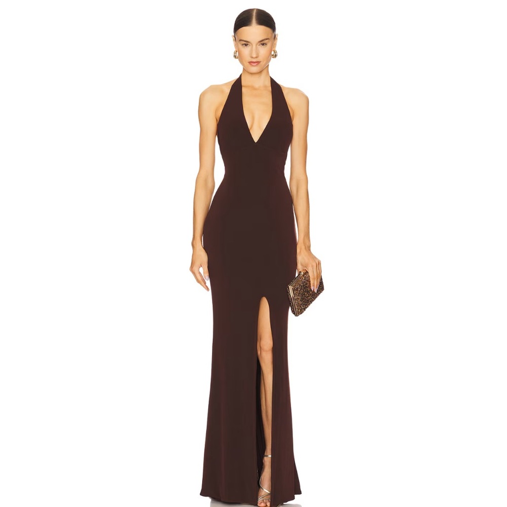 NOOKIE ILLEGAL SIDE SPLIT GOWN brown
